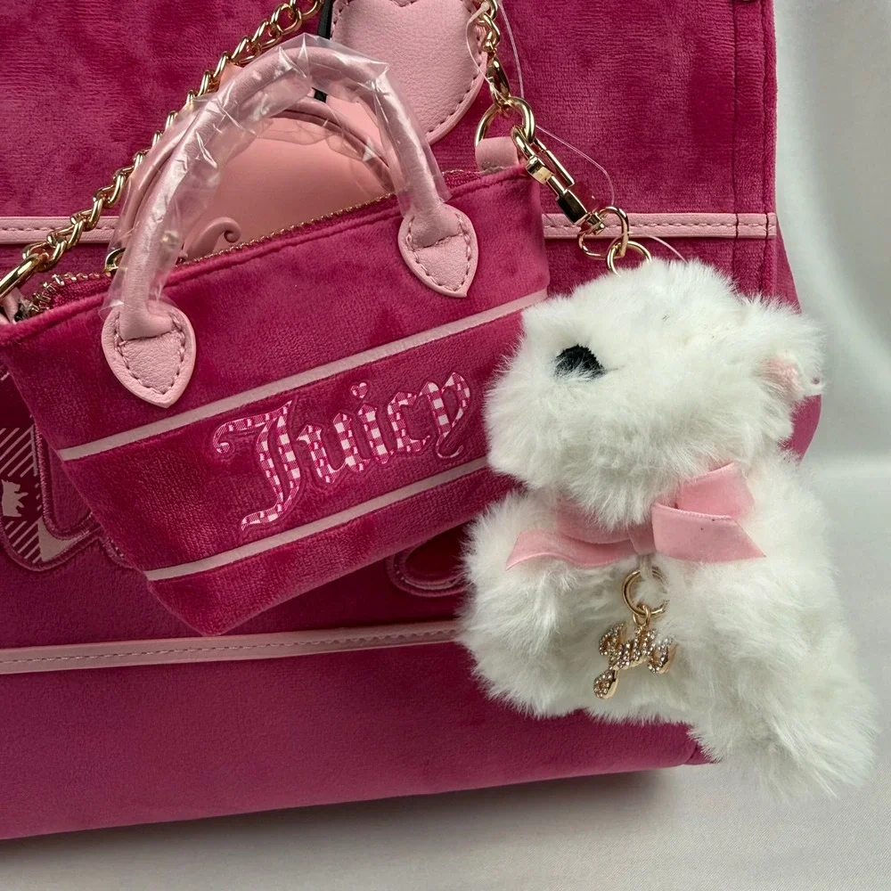 Juicy Couture Study In Style Tote Raspberry Tart Velour Bag Queen Pink NWT